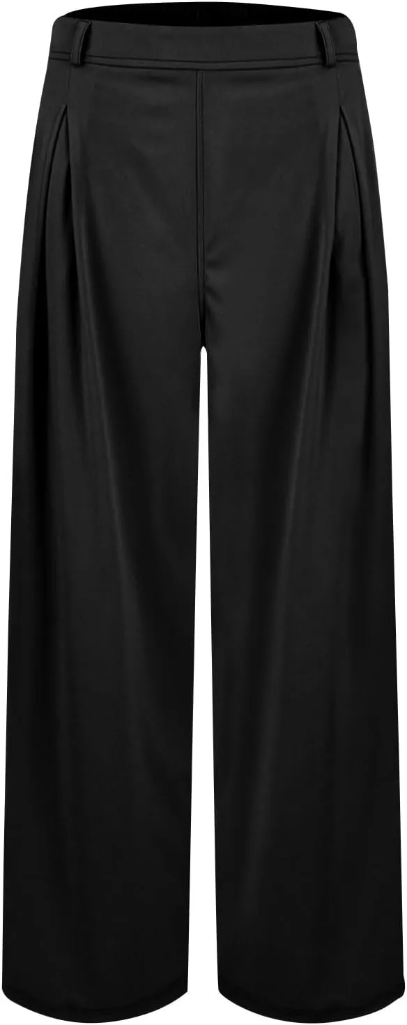 Wide Leg Pants for Women Pull On Flowy Palazzo Pants Lightweight Summer High Wasited Dress Pants with Pockets