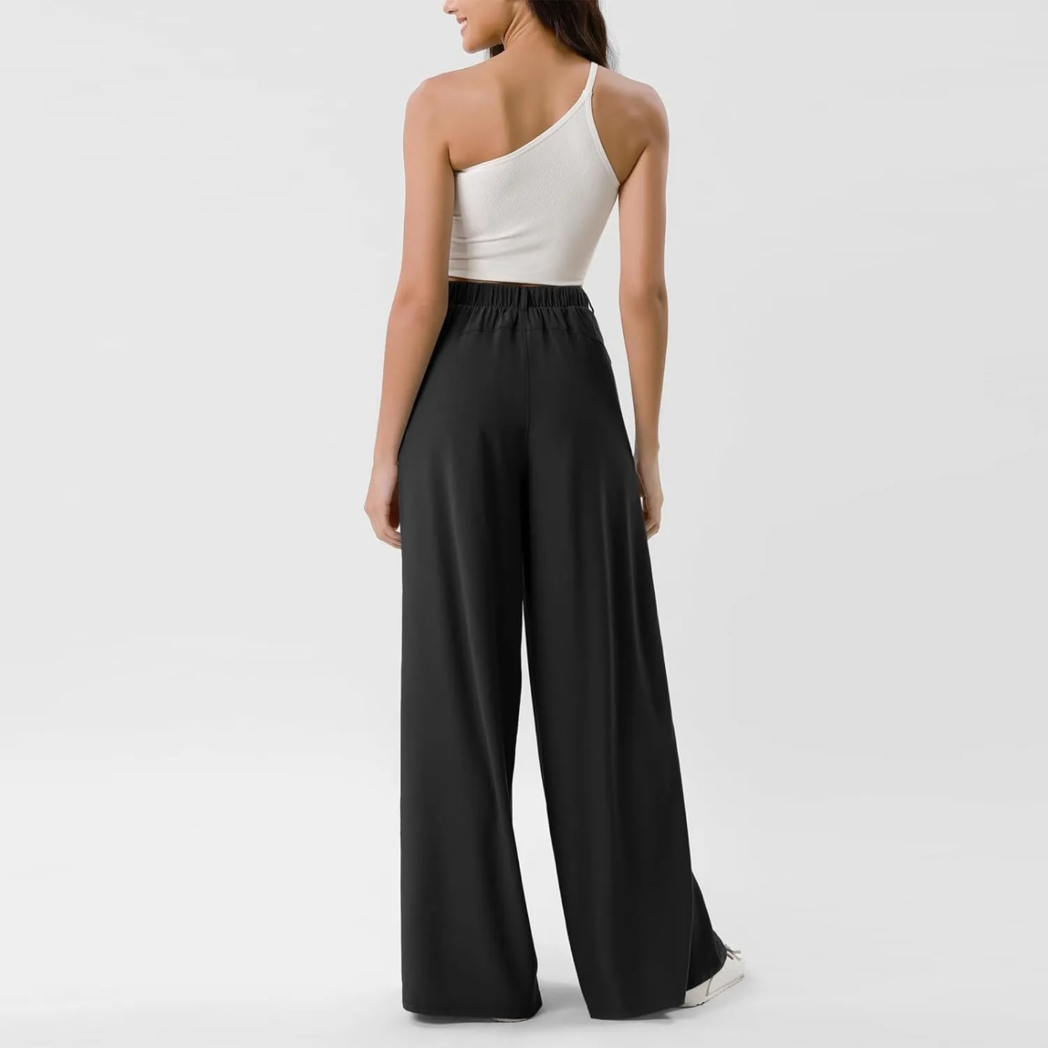 Wide Leg Pants for Women Pull On Flowy Palazzo Pants Lightweight Summer High Wasited Dress Pants with Pockets