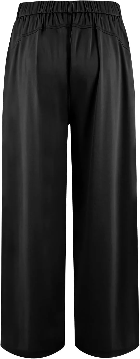 Wide Leg Pants for Women Pull On Flowy Palazzo Pants Lightweight Summer High Wasited Dress Pants with Pockets
