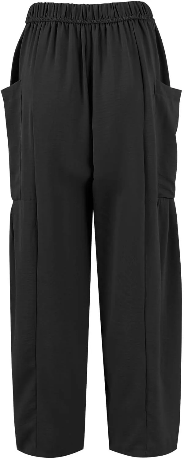 Wide Leg Pants Woman High Waisted Drawstring Casual Boho Pants Summer Baggy Trendy Palazzo Harem Trousers with Pockets
