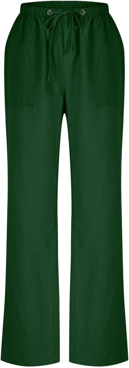 Wide Leg Pants Woman Summer Casual 2025 Drawstring High Waisted Trousers with Pockets Plus Size Linen Pants