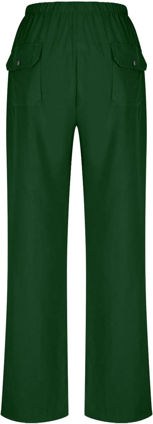 Wide Leg Pants Woman Summer Casual 2025 Drawstring High Waisted Trousers with Pockets Plus Size Linen Pants