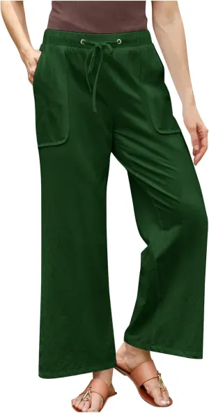 Wide Leg Pants Woman Summer Casual 2025 Drawstring High Waisted Trousers with Pockets Plus Size Linen Pants