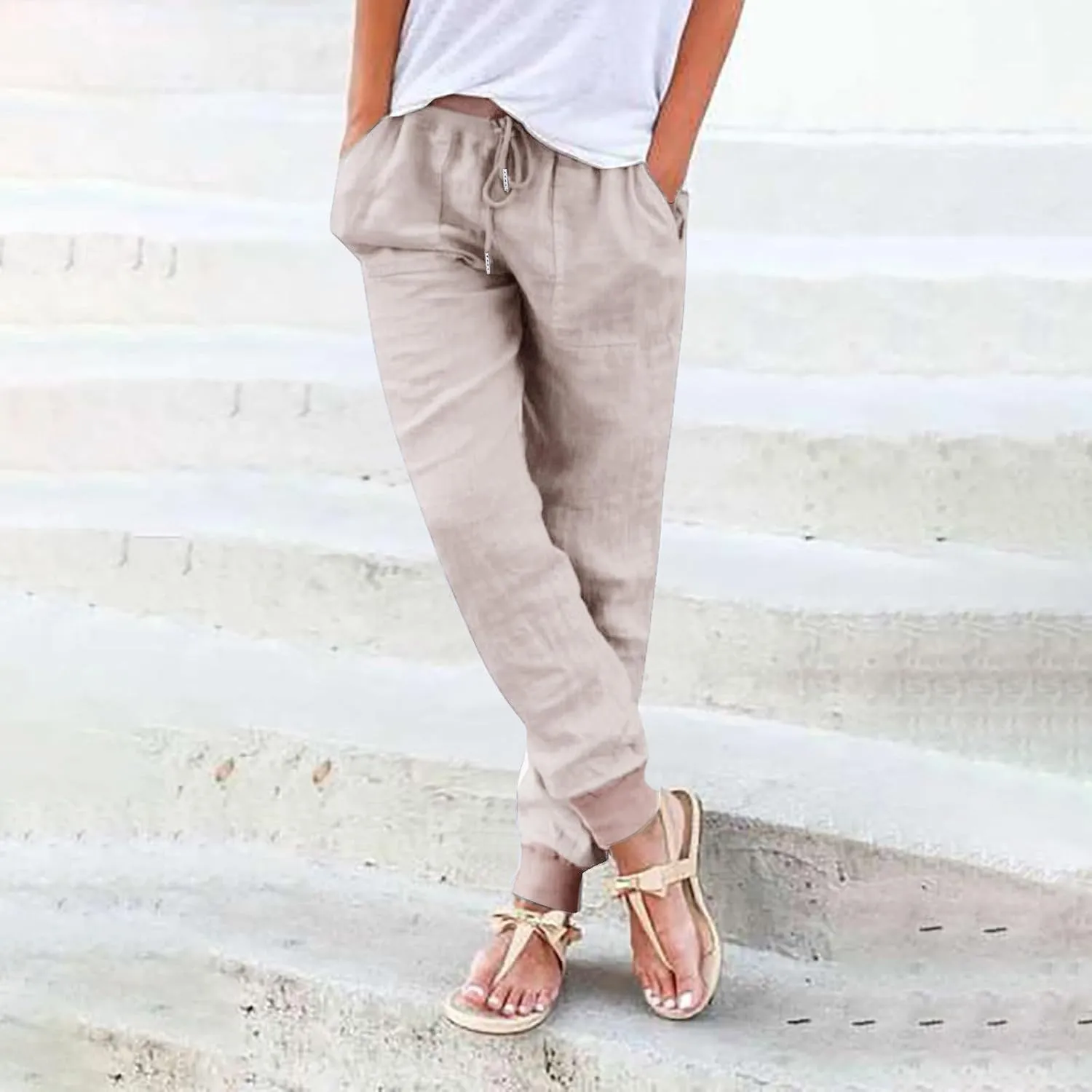 Wide Leg Pants Women Dressy Casual Summer Wide Leg High Waist Casual Lounge Pants Drawstring Trouser with Pockets