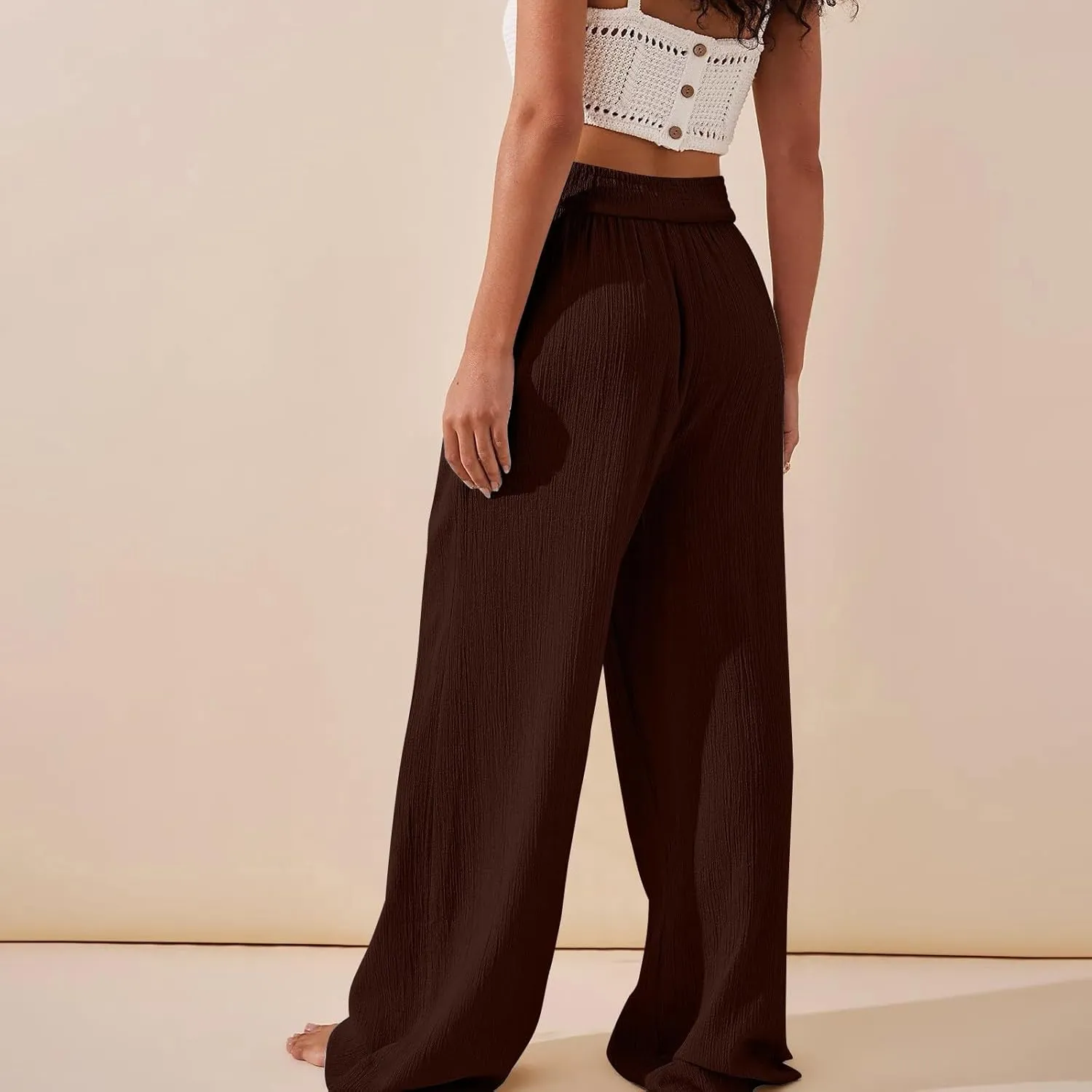Wide Leg Summer Pants for Women Tummy Control Palazzo Pant Crossover Trousers Beach High Waisted Pants