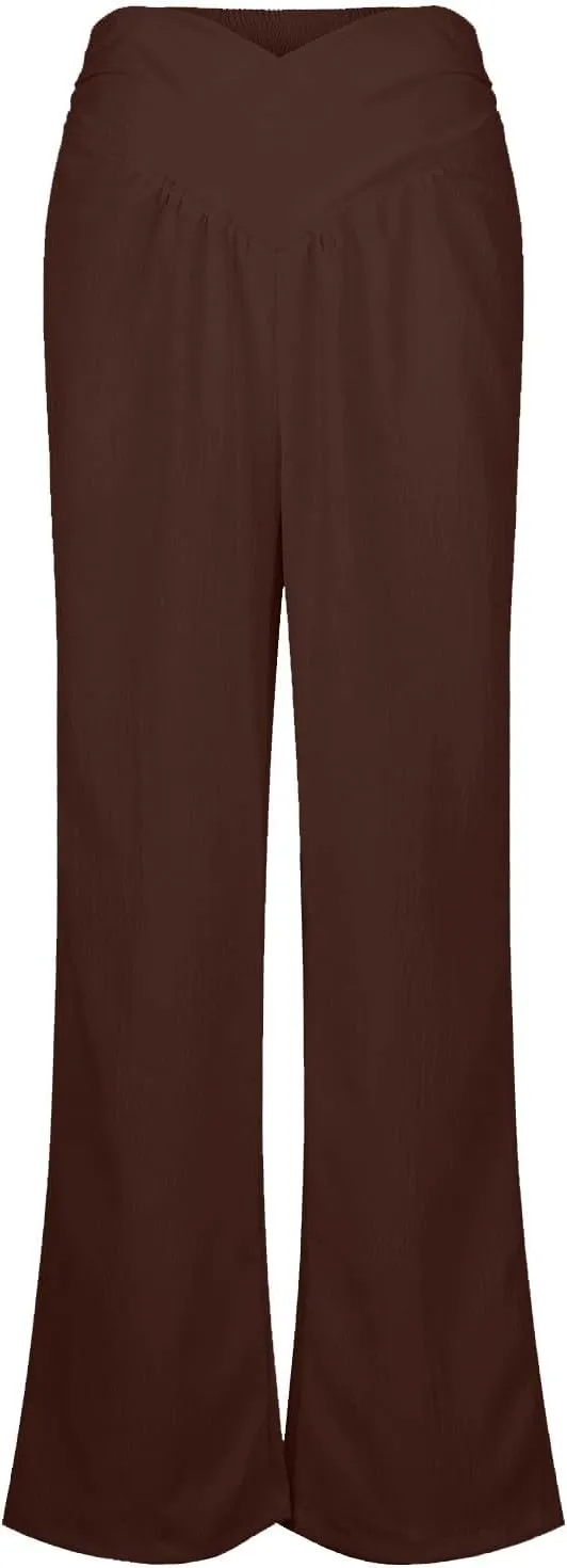 Wide Leg Summer Pants for Women Tummy Control Palazzo Pant Crossover Trousers Beach High Waisted Pants