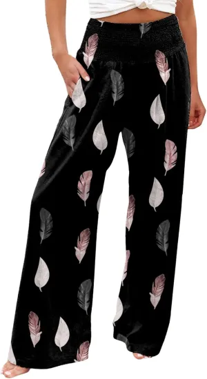 Women Cotton Linen Capri Pants Summer High Waisted Palazzo Pants Wide Leg Long Lounge Pant Trousers with Pocket