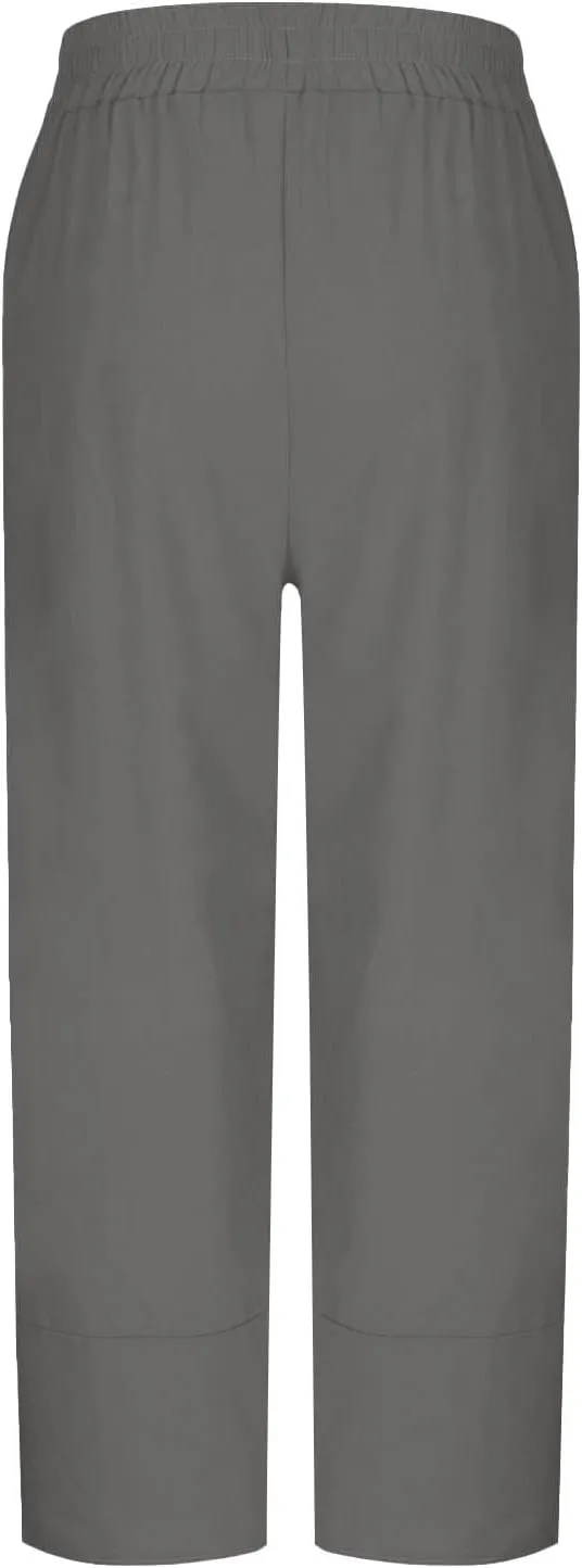 Women Cotton Linen Pant Summer 2025 Casual Capri Pants with Pocket Cropped High Waisted Drawstring Comfy Baggy Trouser