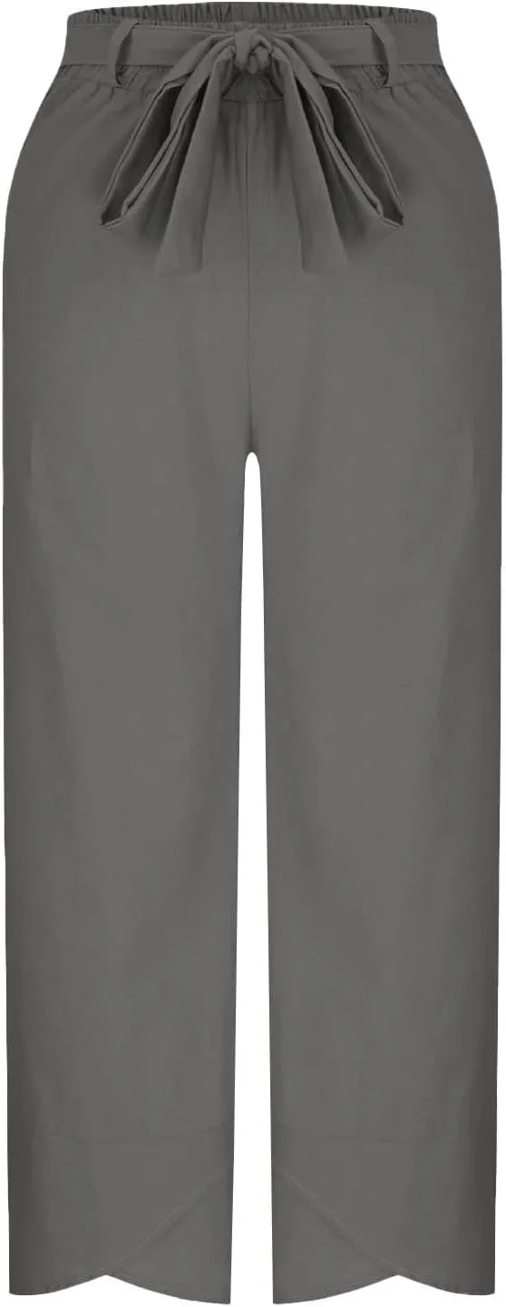 Women Cotton Linen Pant Summer 2025 Casual Capri Pants with Pocket Cropped High Waisted Drawstring Comfy Baggy Trouser