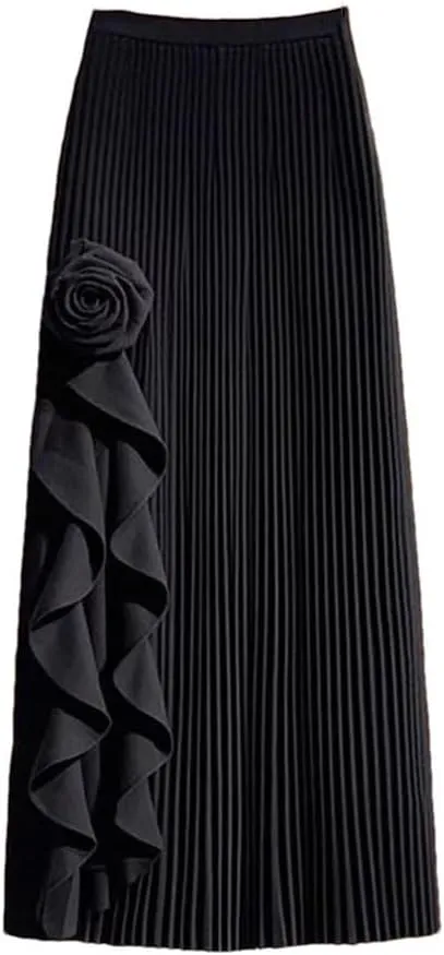 Women Elegant Irregular Pleated A-Line Skirt Elastic High Waist Ruffle Casual Party Flower Skirts