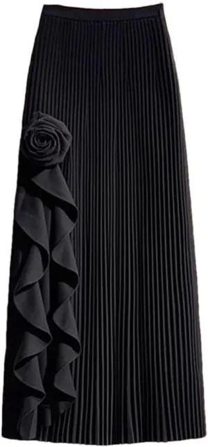Women Elegant Irregular Pleated A-Line Skirt Elastic High Waist Ruffle Casual Party Flower Skirts
