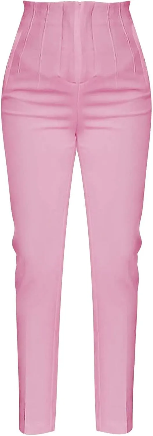 Women High Waist Cropped Work Pants Solid Zipper Trouser Pant Casual Baggy Womens Business Casual Pants with Pockets