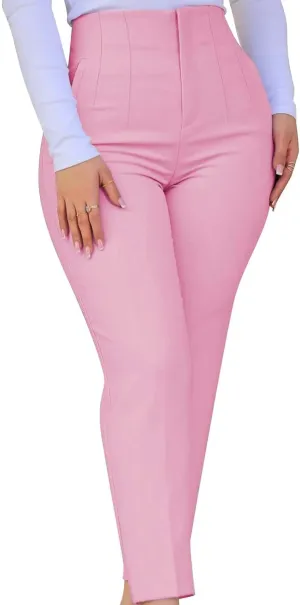 Women High Waist Cropped Work Pants Solid Zipper Trouser Pant Casual Baggy Womens Business Casual Pants with Pockets