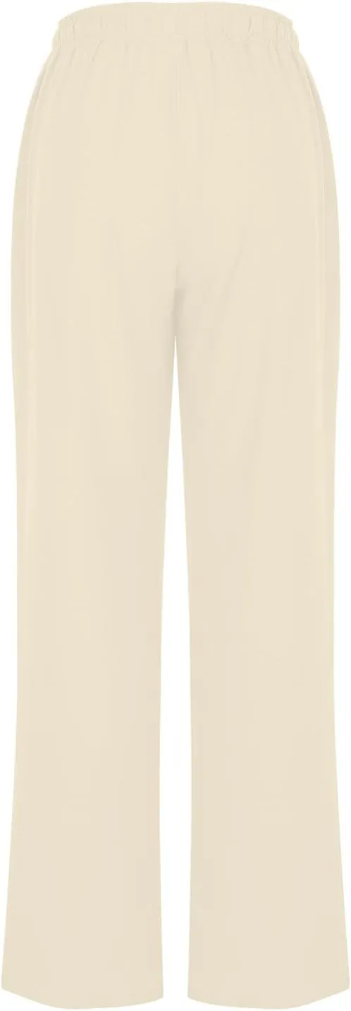 Women High Waisted Linen Pants Petite Summer Casual Pants Drawstring Straight Plus Size Lounge Trousers