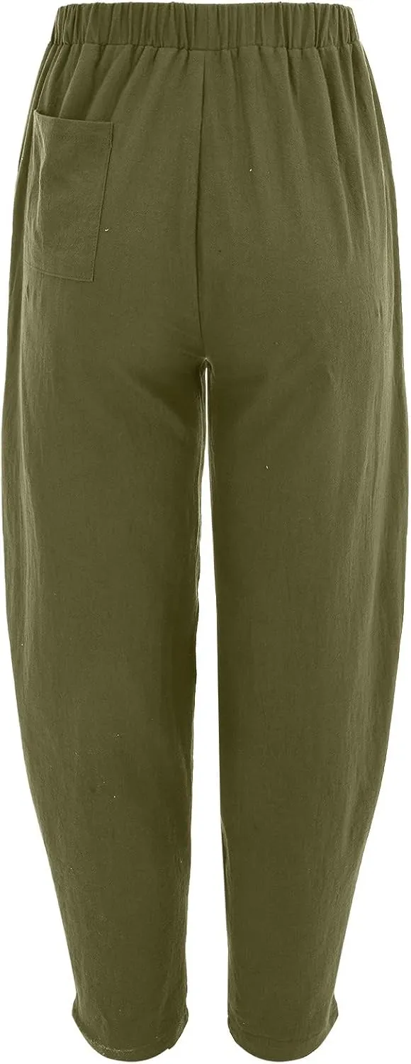 Women Linen Pants High Waist Adjustable High Waist Casual Lounge Pant Linen Pants for Women Casual Palazzo Pants Trousers