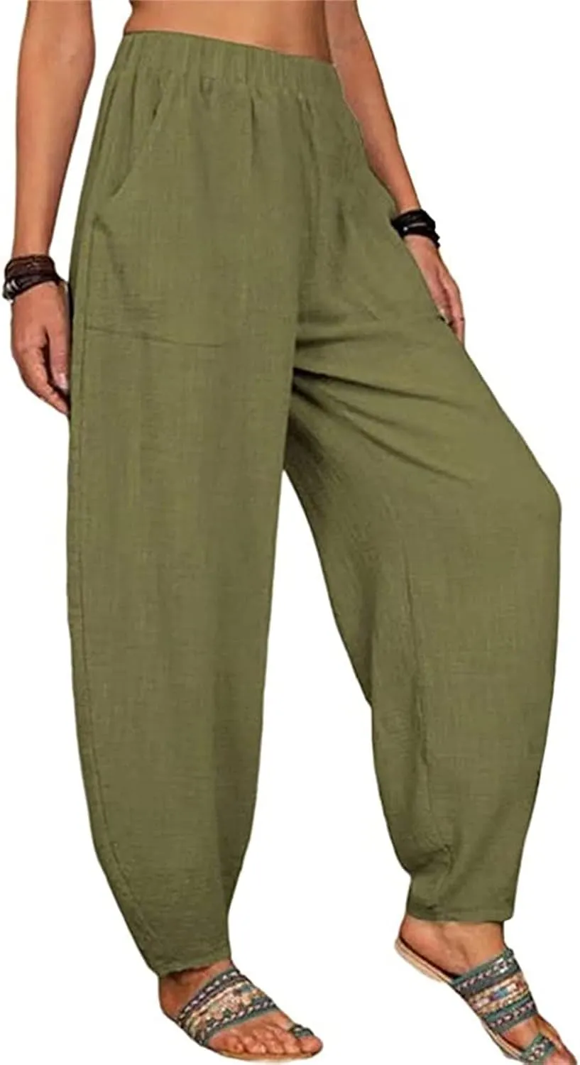 Women Linen Pants High Waist Adjustable High Waist Casual Lounge Pant Linen Pants for Women Casual Palazzo Pants Trousers