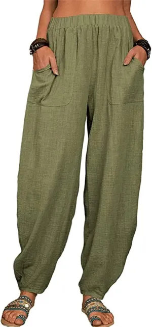 Women Linen Pants High Waist Adjustable High Waist Casual Lounge Pant Linen Pants for Women Casual Palazzo Pants Trousers