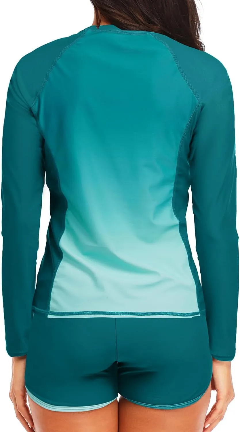 Women Long Sleeve Rash Guard - Two Piece Swimsuit with Shorts UPF 50  Bathing Suit Built in Bra Surf Swim Shirt