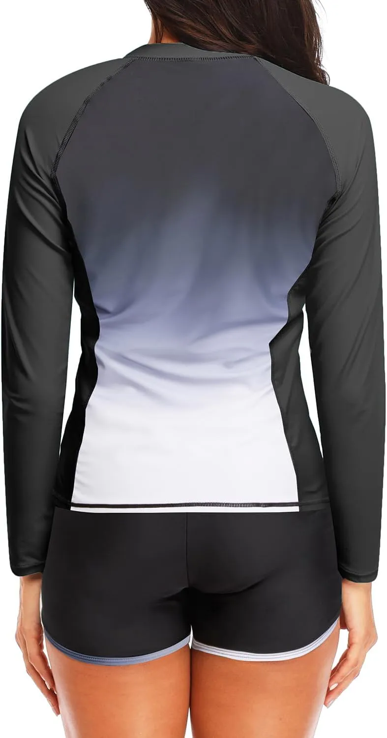 Women Long Sleeve Rash Guard - Two Piece Swimsuit with Shorts UPF 50  Bathing Suit Built in Bra Surf Swim Shirt