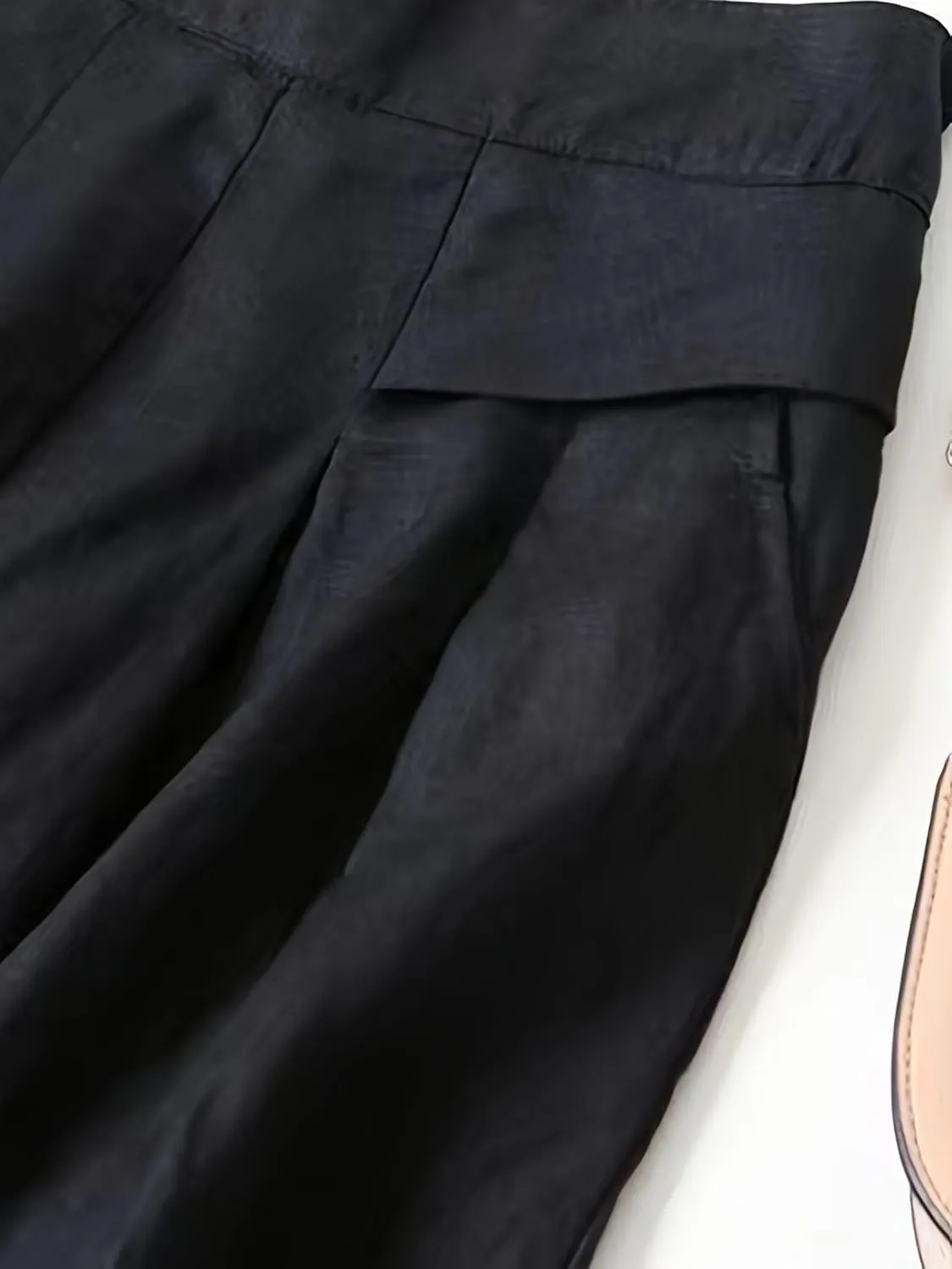 Women' s Culottes Linen Blend Wide Leg Pants Elastic Waist Casual High Waisted Palazzo Trousers with Pockets for Women
