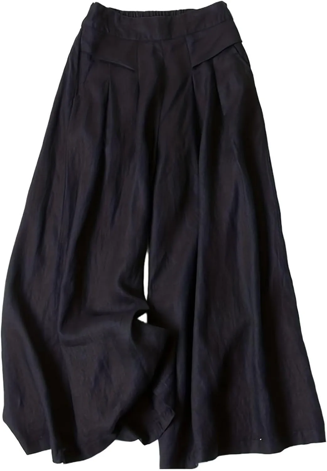 Women' s Culottes Linen Blend Wide Leg Pants Elastic Waist Casual High Waisted Palazzo Trousers with Pockets for Women