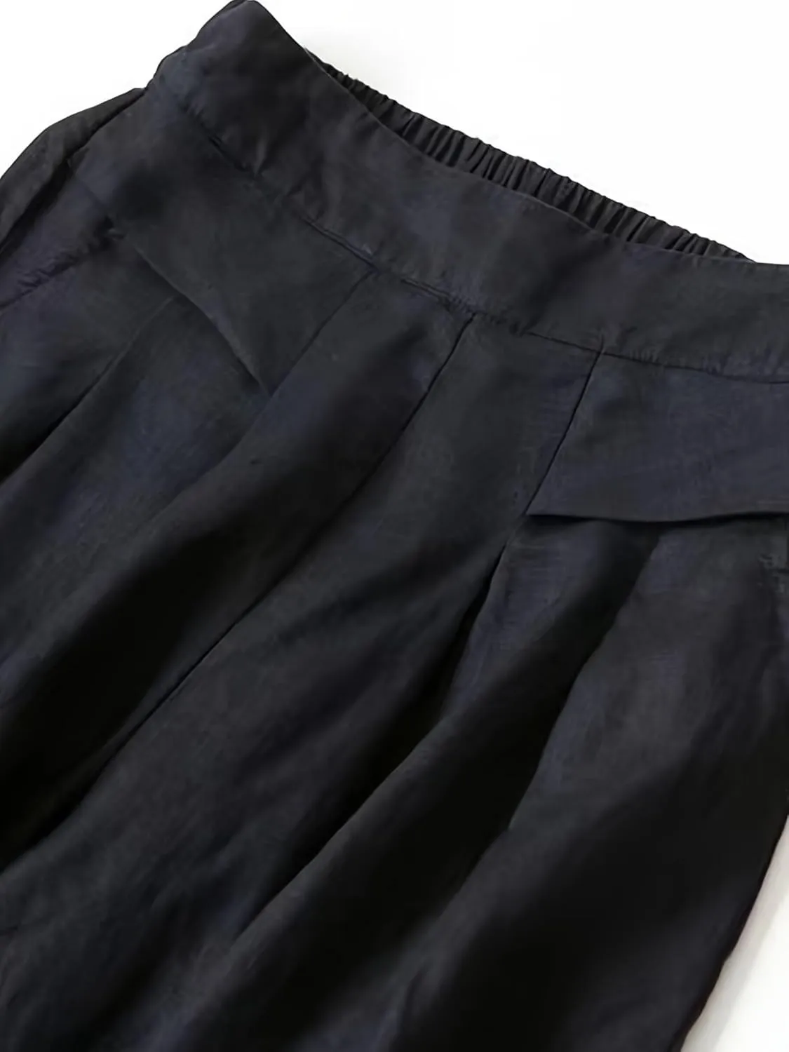 Women' s Culottes Linen Blend Wide Leg Pants Elastic Waist Casual High Waisted Palazzo Trousers with Pockets for Women