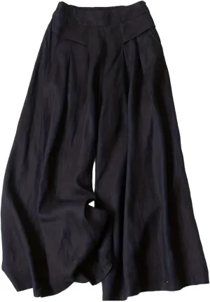 Women' s Culottes Linen Blend Wide Leg Pants Elastic Waist Casual High Waisted Palazzo Trousers with Pockets for Women
