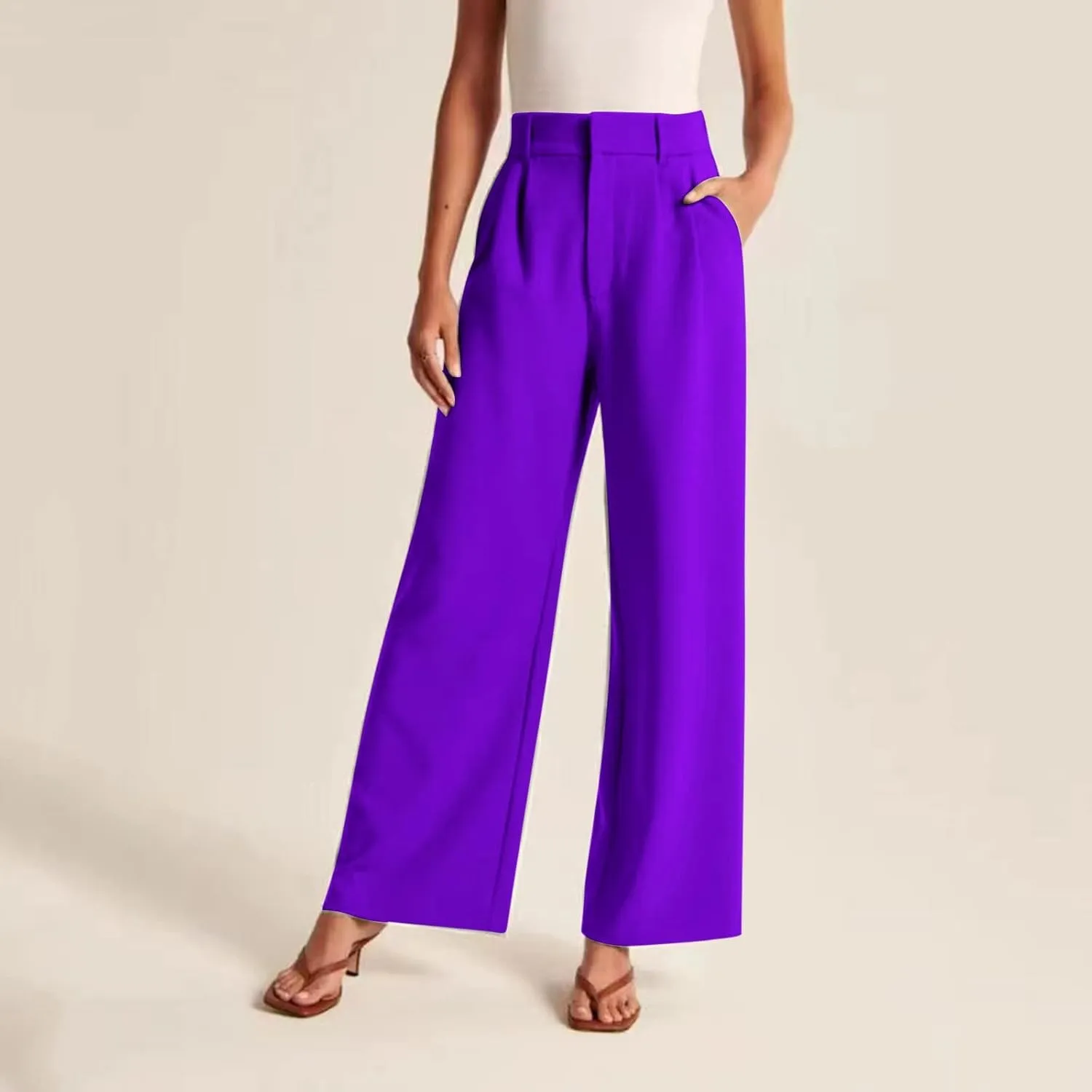 Women Wide Leg Pants for Women Work Business Casual High Waisted Dress Pants Flowy Trousers Elastic Waist Sweatpants