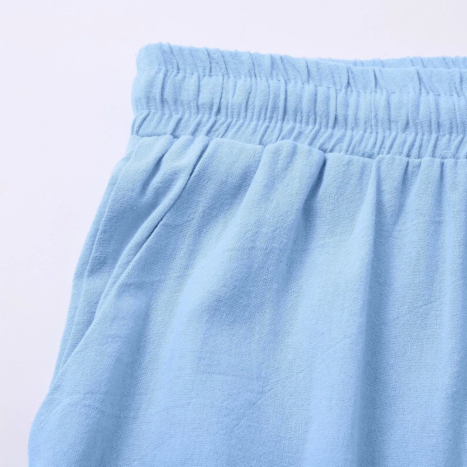 Womens Casual Cotton Linen Pants 2025 Drawstring Elastic Waist Solid Plus Size Lounge Long Trousers with Pockets
