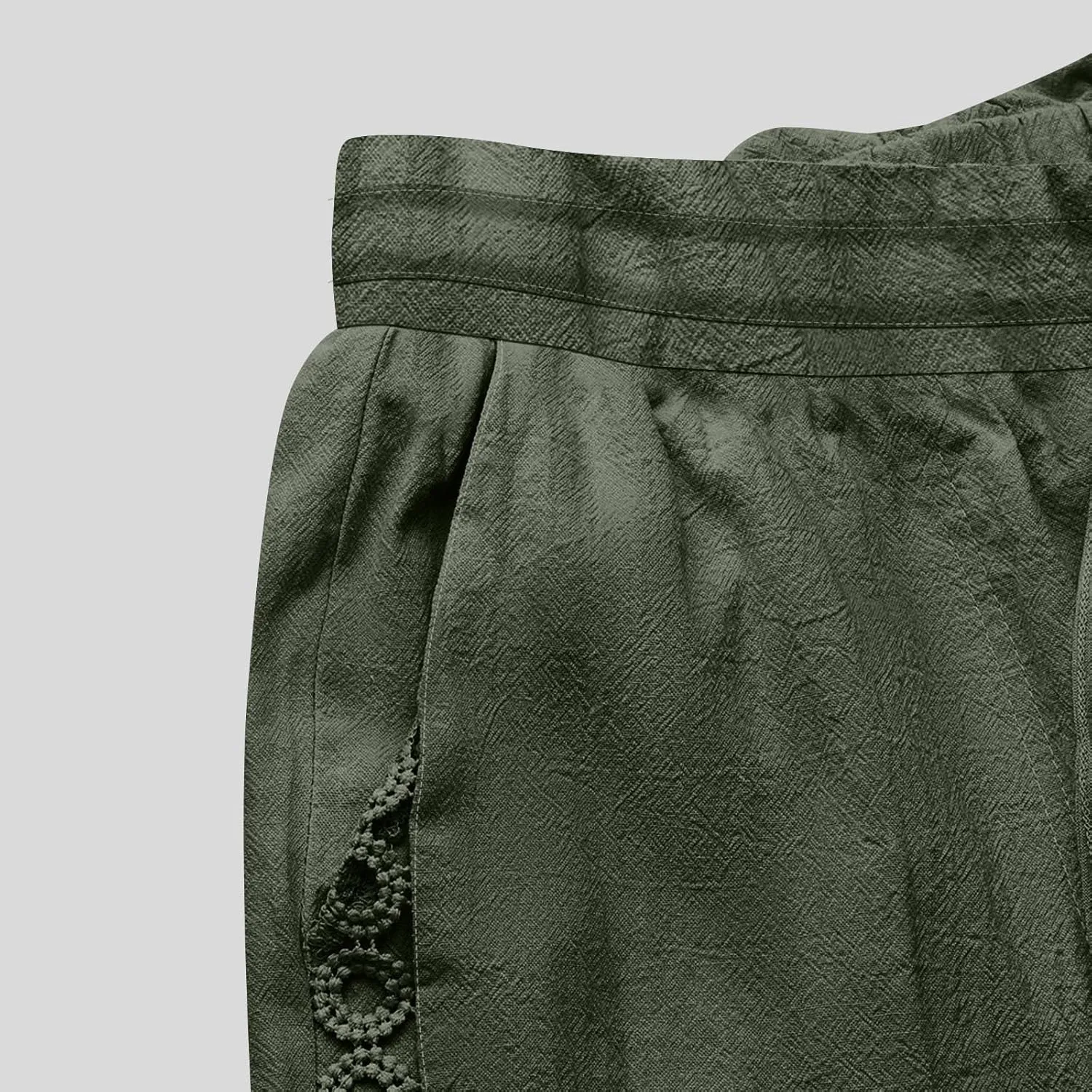 Womens Casual Cotton Linen Pants Trendy Drawstring Side Hollow Trousers Summer Vacation Lounge Travel Outfits 2025
