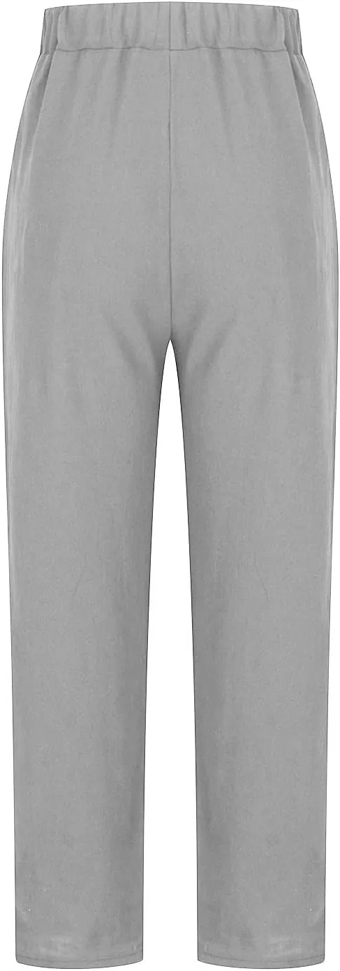 Womens Casual Cotton Tapered Capri Cargo Pants Loose Elastic Waist Straight Ankle Cropped Trouser Slacks with Pockets