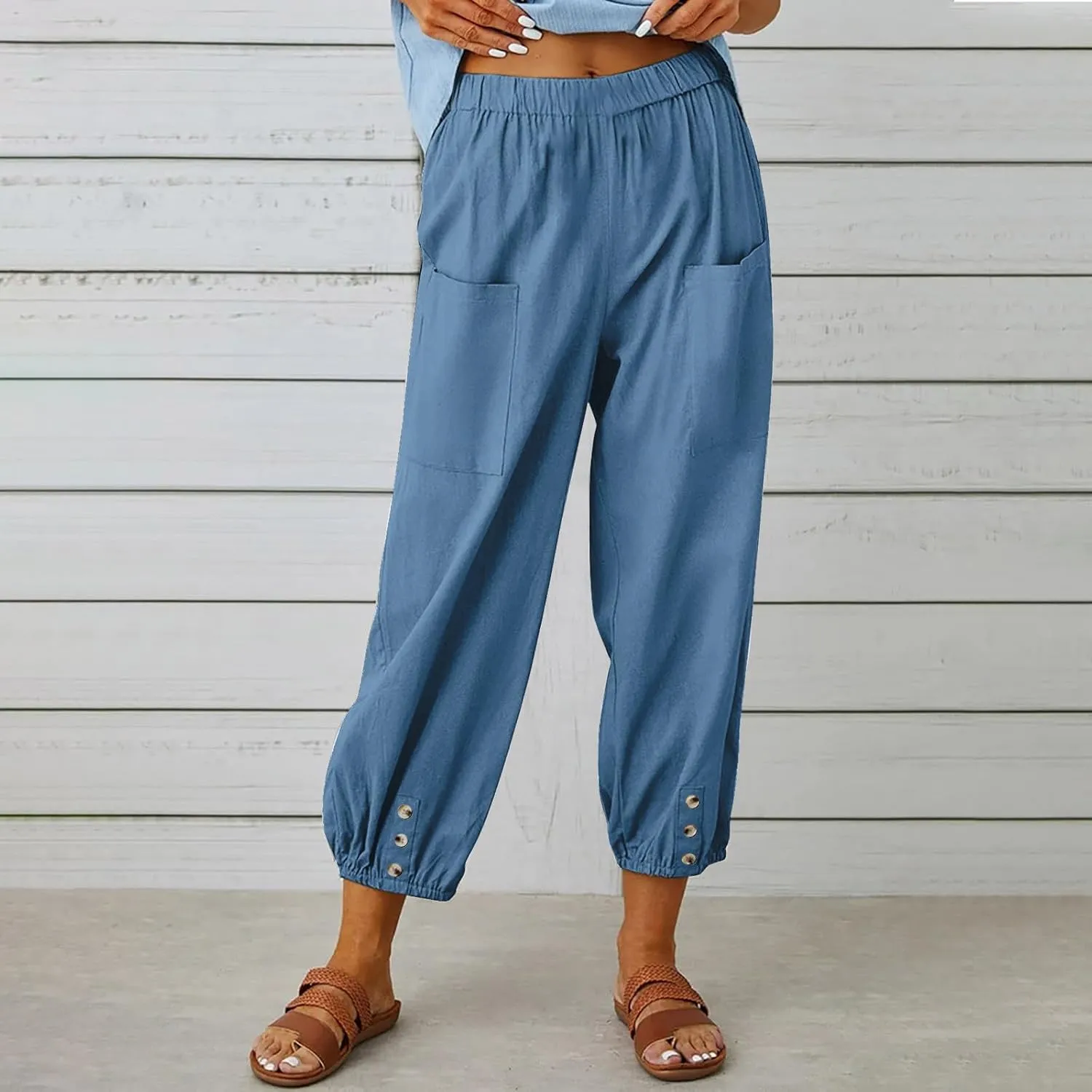 Women's Casual Lantern Tapered Harem Pants High Waist Baggy Cotton Linen Pants Summer Ankle Trousers with Pockets