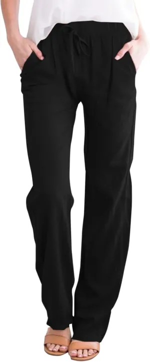 Women's Casual Pants Solid Cotton Drawstring Elastic High Waist Lightweight Joggers with Pockets 2025 Fit Summer