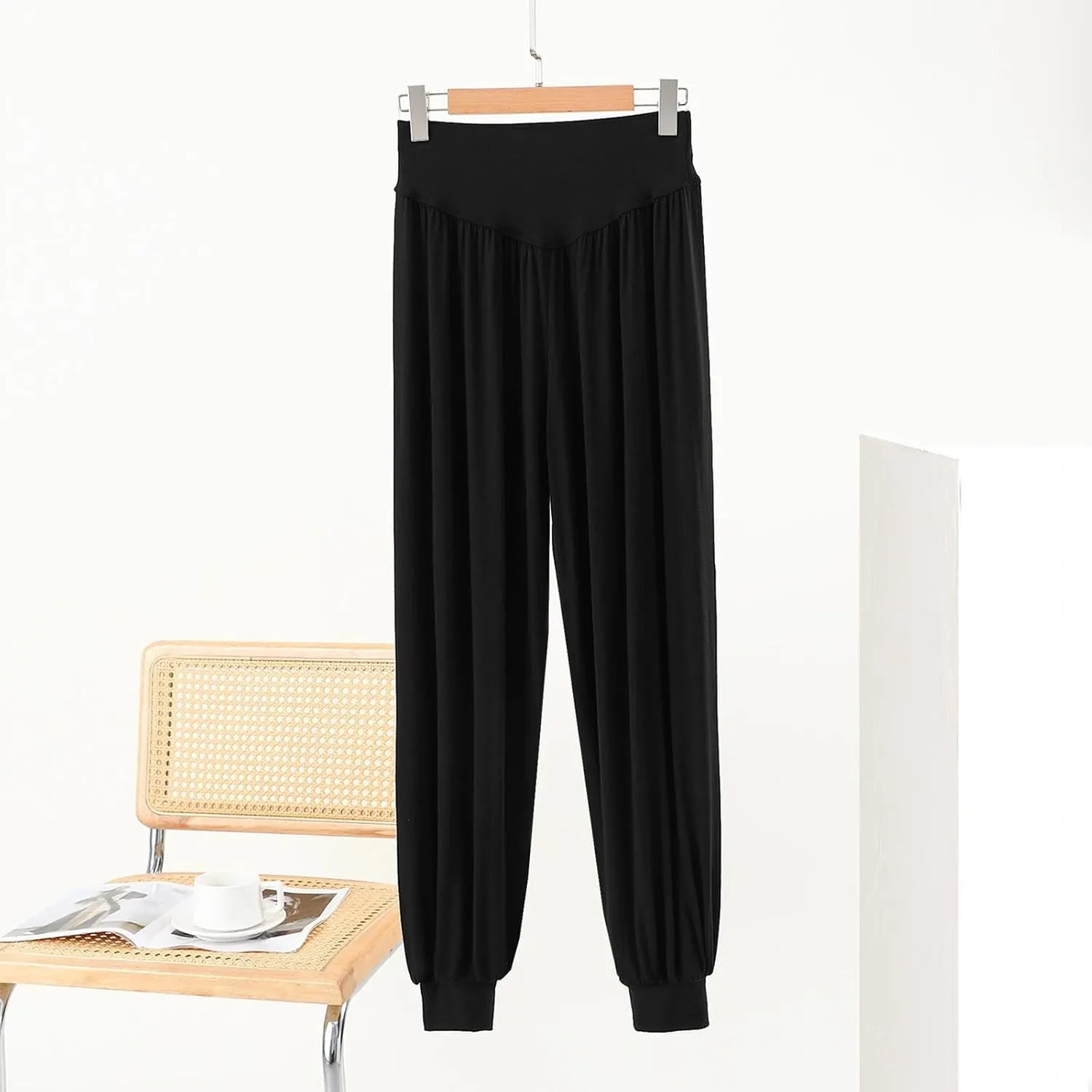 Women's Casual Wide Leg Pants Elastic High Waist Lounge Pants Summer Lightweight Solid Color Baggy Comfy Yoga Trousers