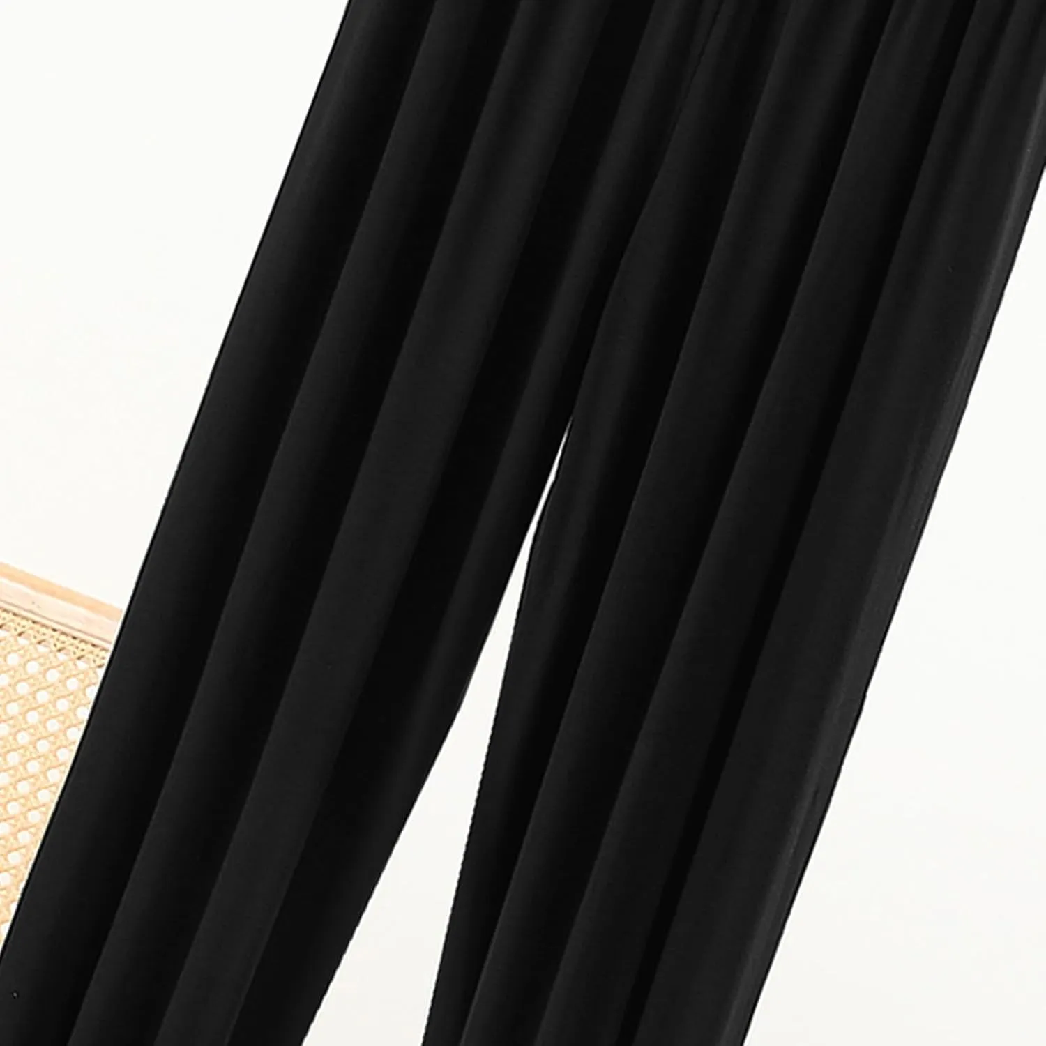Women's Casual Wide Leg Pants Elastic High Waist Lounge Pants Summer Lightweight Solid Color Baggy Comfy Yoga Trousers