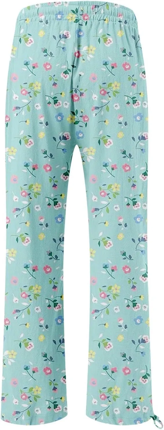 Womens Casual Wide Leg Pants Womens Cotton Casual Loose Pants Comfy Work Pants with Trousers with Pocket for Women