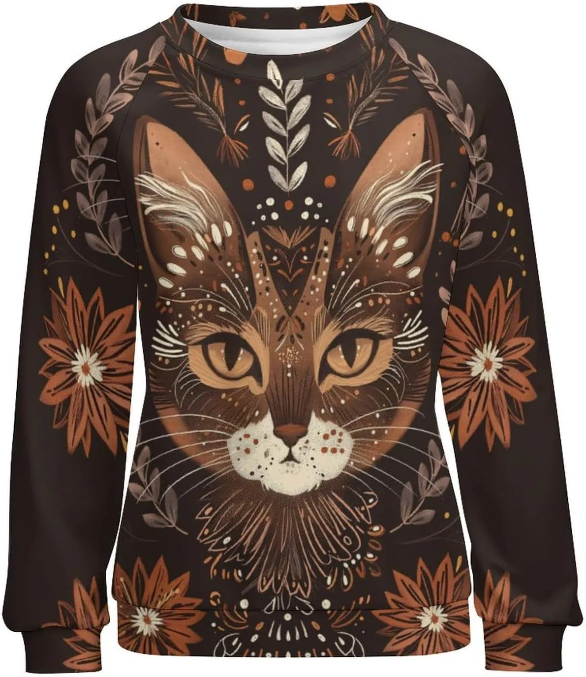 Womens Cat Sweatshirts Cute Graphic Printed Long Sleeve Crewneck Pullover Shirts Cat Lovers Tunic Tops for Girls