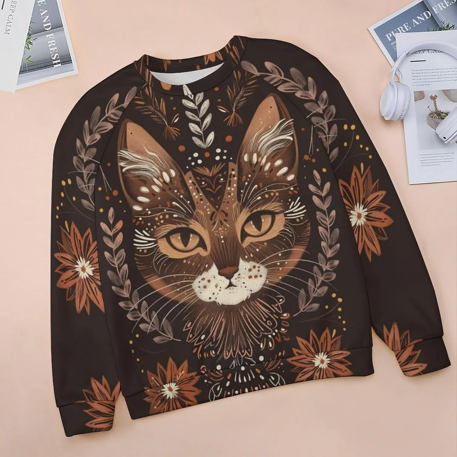 Womens Cat Sweatshirts Cute Graphic Printed Long Sleeve Crewneck Pullover Shirts Cat Lovers Tunic Tops for Girls