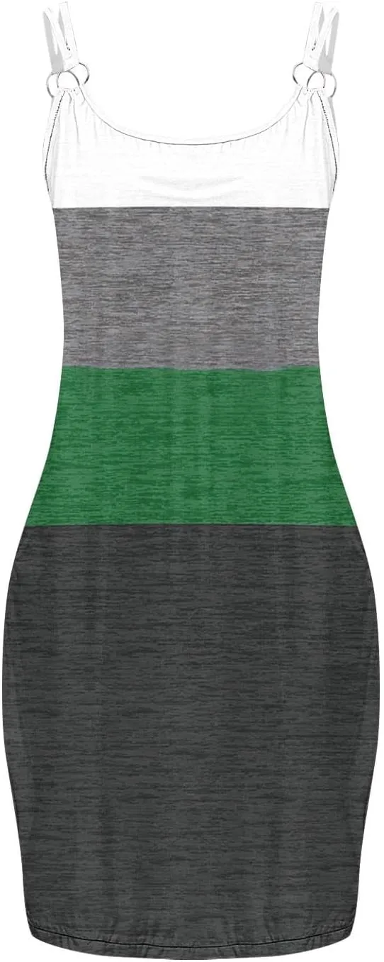 Womens Color Block Mini Dress Sexy Spaghetti Strap Beach Sundress with Pockets Summer Casual Sleeveless Tank Dresses