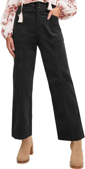 Womens Corduroy Pants Vintage High Waisted Wide Leg Dress Pants with Pockets Casual Button Down Comfy Work Pants 2024