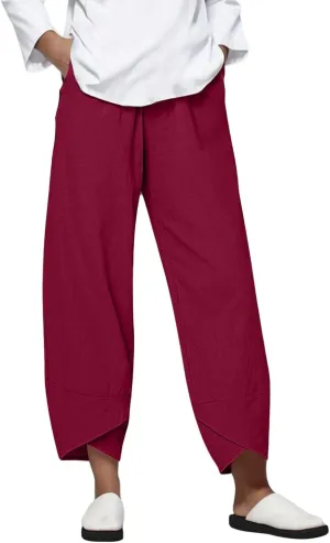 Womens Cotton Linen Casual Summer Capri Pants Printed Cropped Comfy Baggy Trousers with Pockets Palazzo Lounge Pants