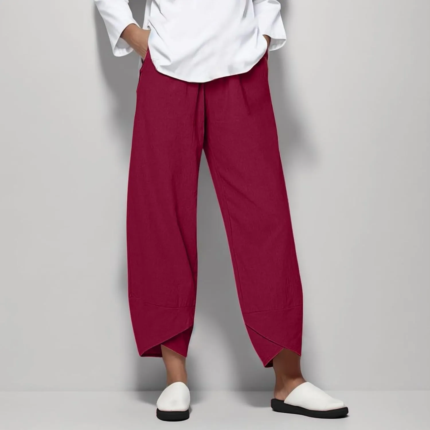 Womens Cotton Linen Casual Summer Capri Pants Printed Cropped Comfy Baggy Trousers with Pockets Palazzo Lounge Pants