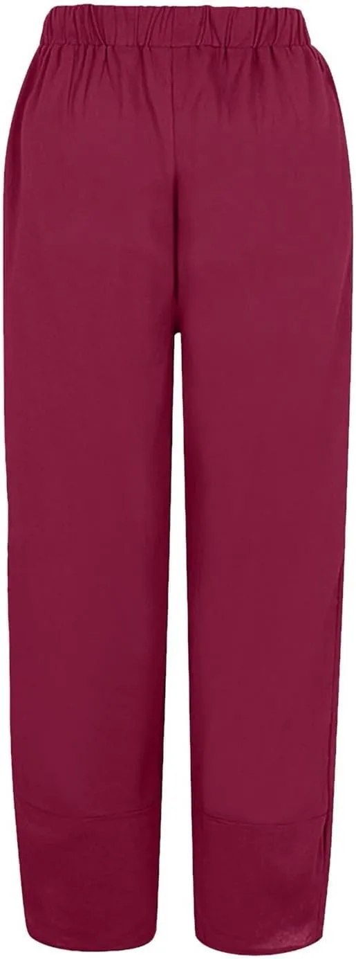 Womens Cotton Linen Casual Summer Capri Pants Printed Cropped Comfy Baggy Trousers with Pockets Palazzo Lounge Pants