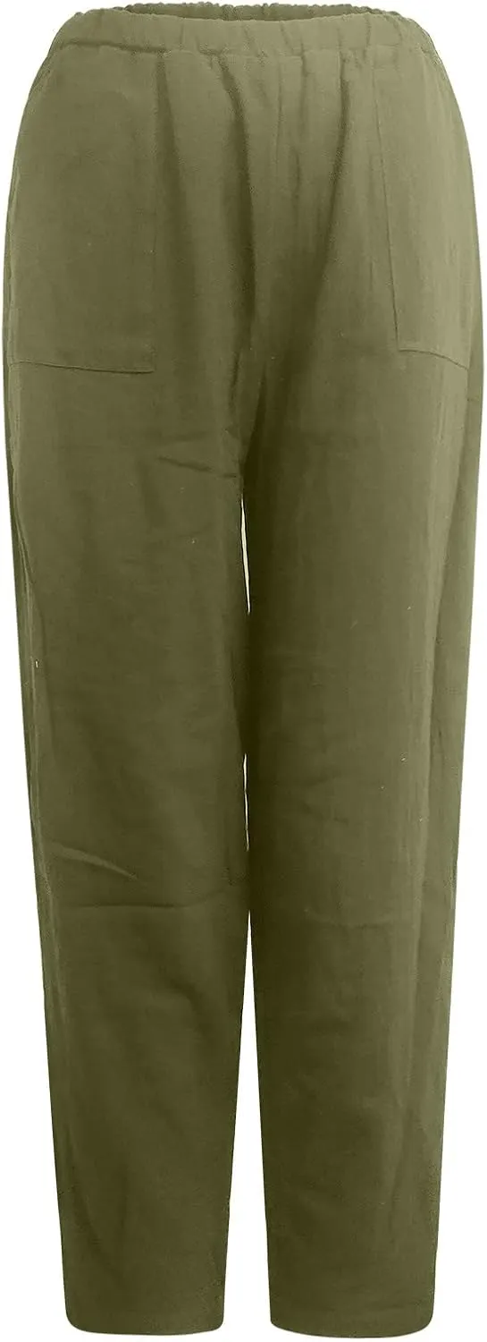 Women's Cotton Linen Harem Pants Casual Loose Fit High Waisted Pants Trousers Summer Outfits 2025 Trendy with Pockets