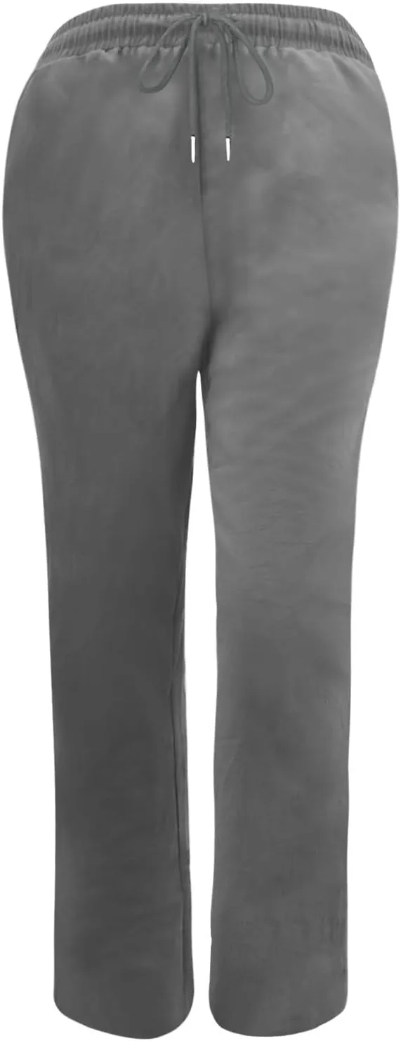 Womens Cotton Linen Pants 2025 Casual Elastic High Waisted Straight Leg Lounge Pant Summer Long Trousers with Pockets