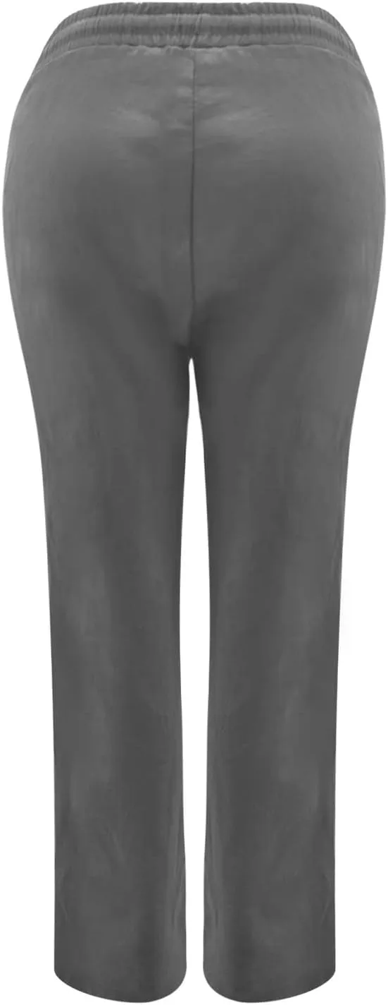 Womens Cotton Linen Pants 2025 Casual Elastic High Waisted Straight Leg Lounge Pant Summer Long Trousers with Pockets