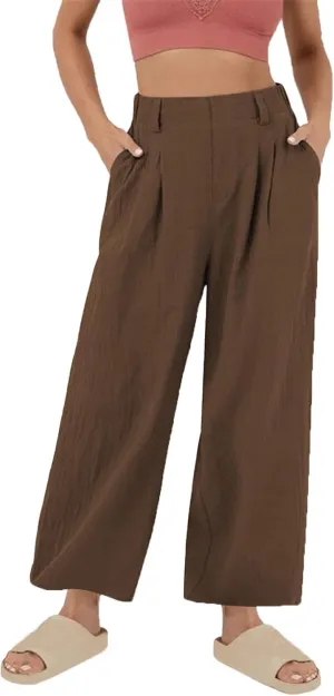 Womens Cotton Linen Pants 2025 Summer Casual Wide Leg Pants Loose Fit Elastic Waist Lounge Trousers with Pockets