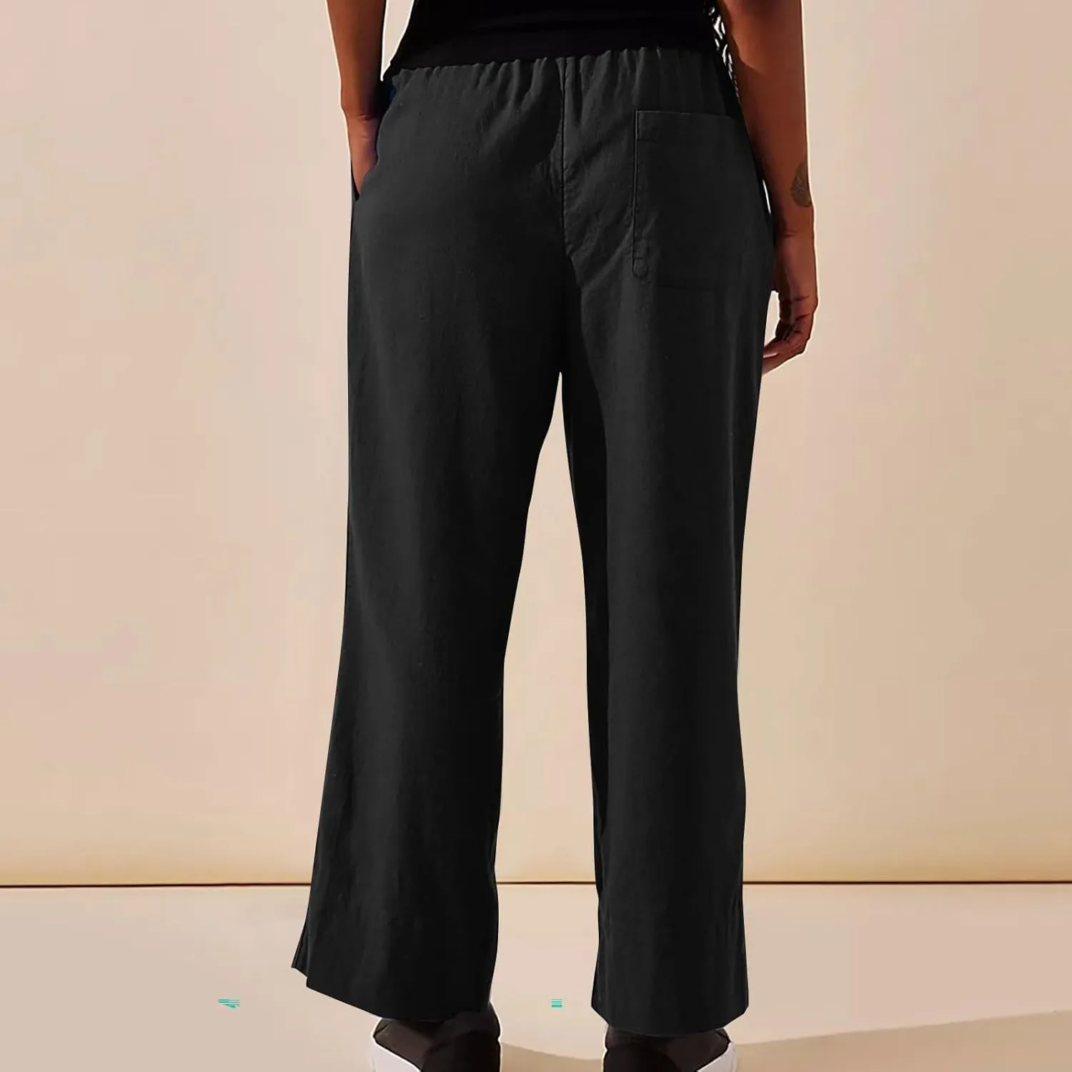 Womens Cotton Linen Pants 2025 Summer Wide Leg Casual Loose Drawstring High Waist Pants Trousers with Pocket