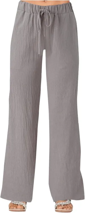 Women's Cotton Linen Side Split Trousers High Waist Drawstring Pants Summer Solid Color Lightweight Pants