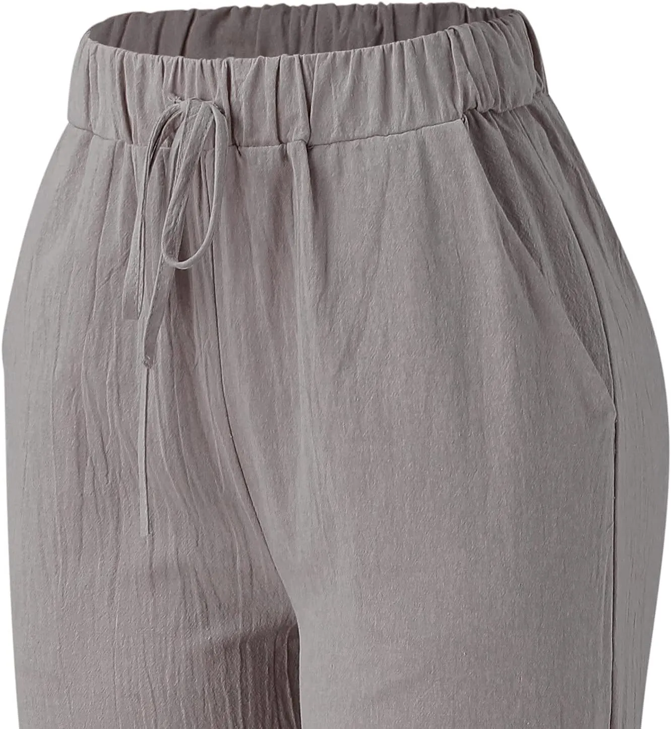 Women's Cotton Linen Side Split Trousers High Waist Drawstring Pants Summer Solid Color Lightweight Pants